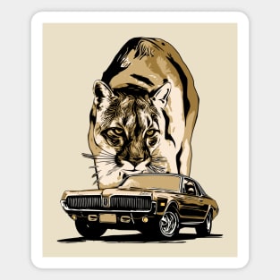 1968 Mercury Cougar with cougar cat backdrop, gold theme. Original design Magnet